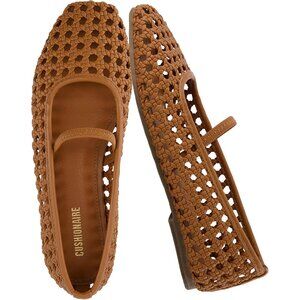 Chic Cognac Woven Flats with Memory Foam | Versatile for Casual & Dressy Wear